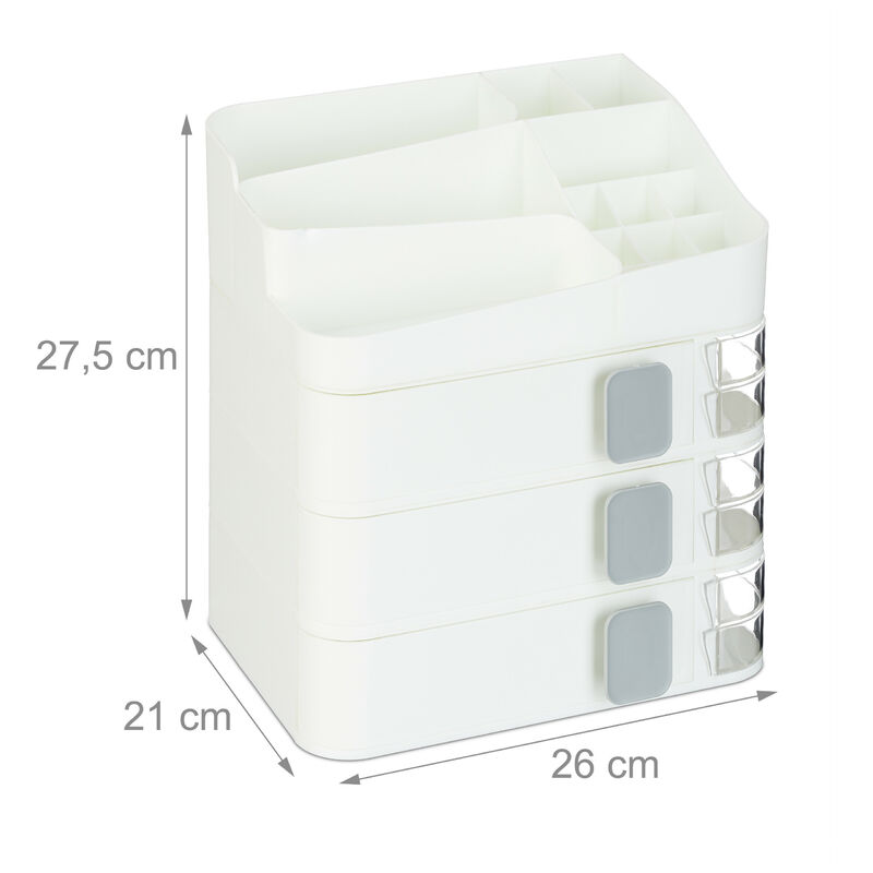 Relaxdays Organizer per Trucchi, Organizzatore Make Up con 24 Scomparti  Cosmetici, in Plastica, 27,5x26x21 cm, Bianco