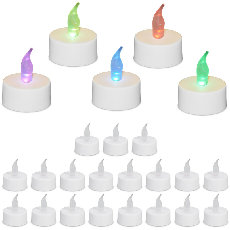 Relaxdays Candele a LED con Cambio Colore, Set da 24, HxD: 4,5 x 3,5 cm,  Elettriche, Candeline senza Fiamma, Bianco