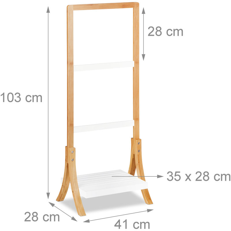 Portasciugamani da terra in bambu' con ripiano misura h.100x40x28cm