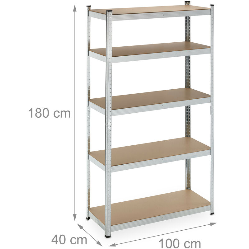 Relaxdays Scaffale Carichi Pesanti , Set da 2, 180x100x40 cm, 5 Ripiani  Alta Portata 500 kg, Garage, Acciaio, Argentato