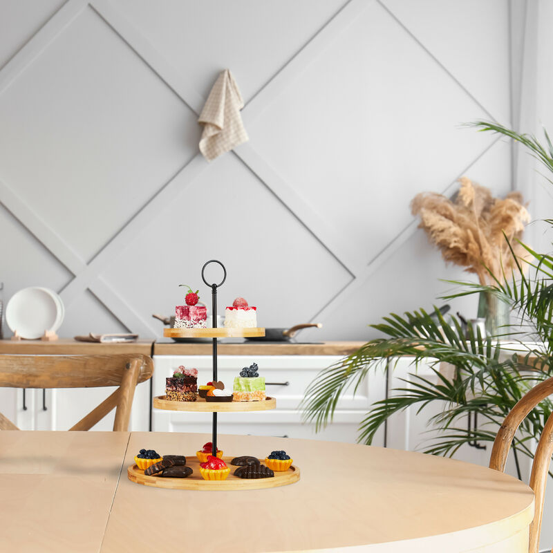 Portafrutta A 3 Piani In Bambù – Supporto Per Dolci E Snack, Ideale Per Feste E Matrimoni, Colore Bianco