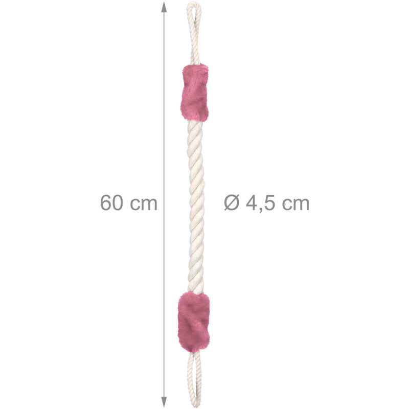 Relaxdays Fermaporta a Corda, Set da 2, Paracolpi da Maniglia, Sicurezza Bambini e Animali, 60cm, Cotone, beige/marrone