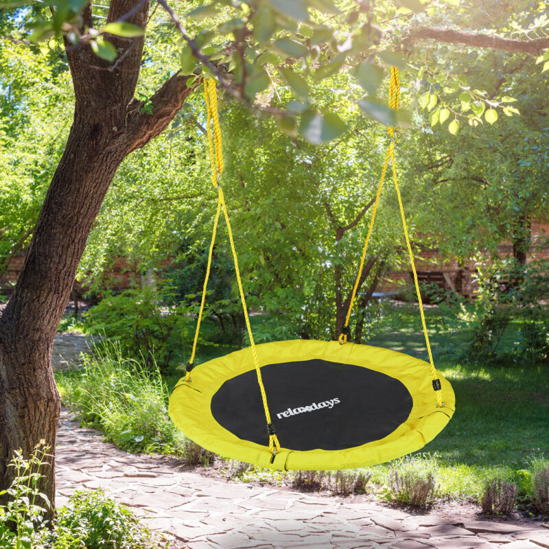 Relaxdays Altalena a Nido, Dondolo per il Giardino, per Bambini e Adulti, Ø  110 cm, Regolabile, fino a 100 Kg, Nero Blu