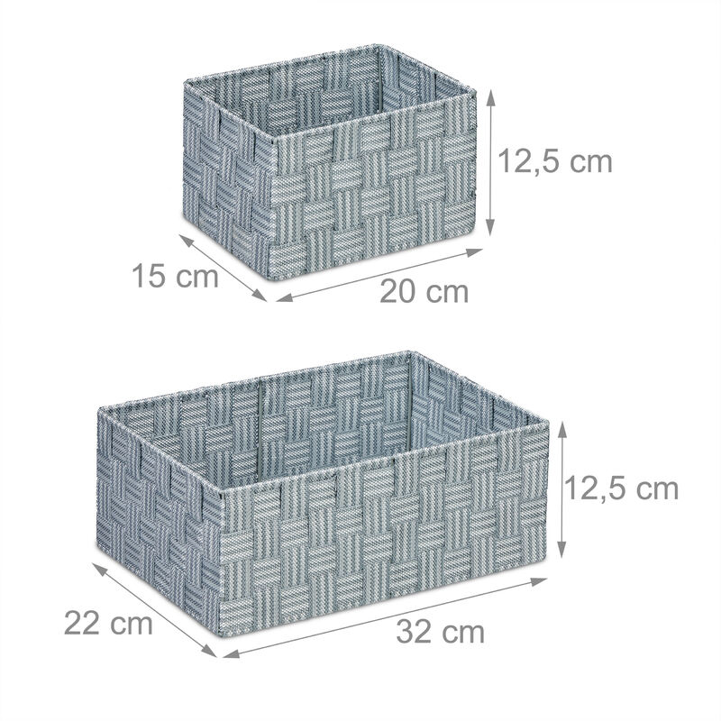 Relaxdays Cestino Portaoggetti in Plastica, Set da 4, Intrecciato, Cesta  per Bagno, Rettangolare, 3 Misure, Grigio