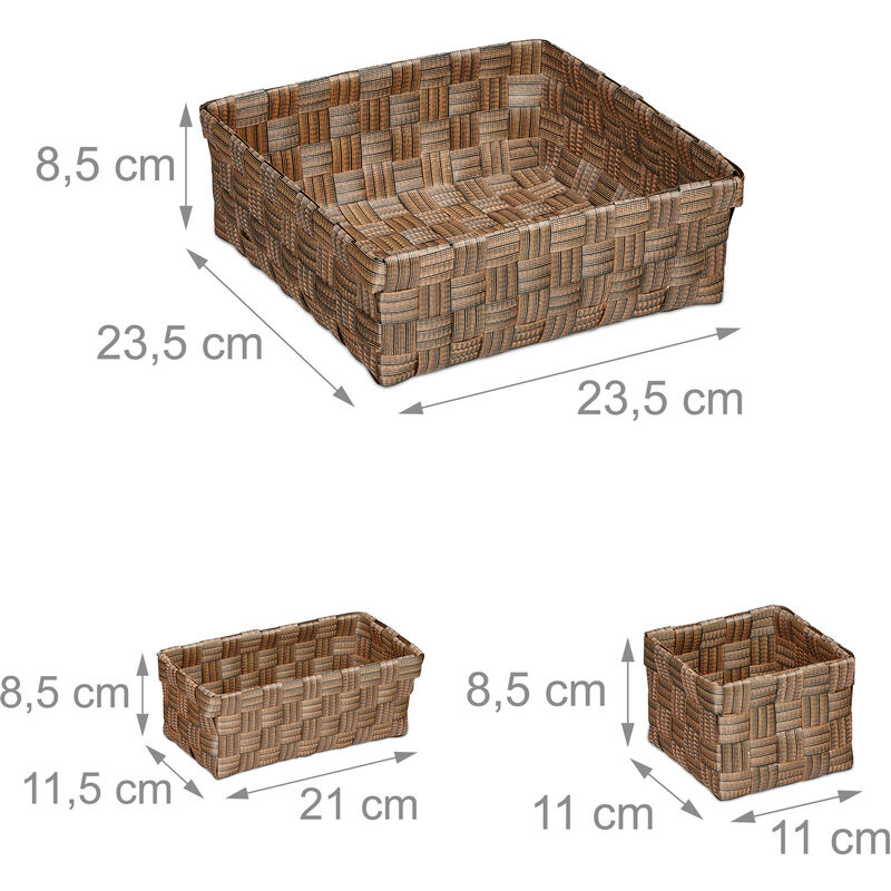 Relaxdays Set 4 Cestini Portaoggetti, Scatole Organizer 3 Misure,  Intrecciati, Plastica, Struttura in Metallo, Marrone