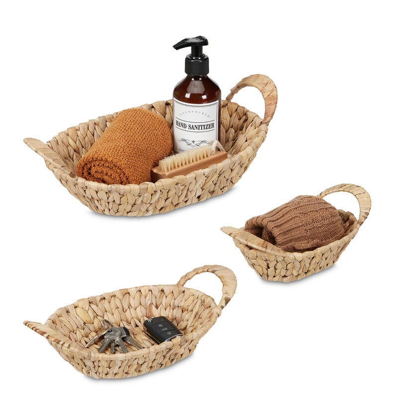 Relaxdays Cesto Portaoggetti in Seagrass, Set da 3 Cesti Intrecciati, Tre  Misure, Contenitori da Bagno, Marrone