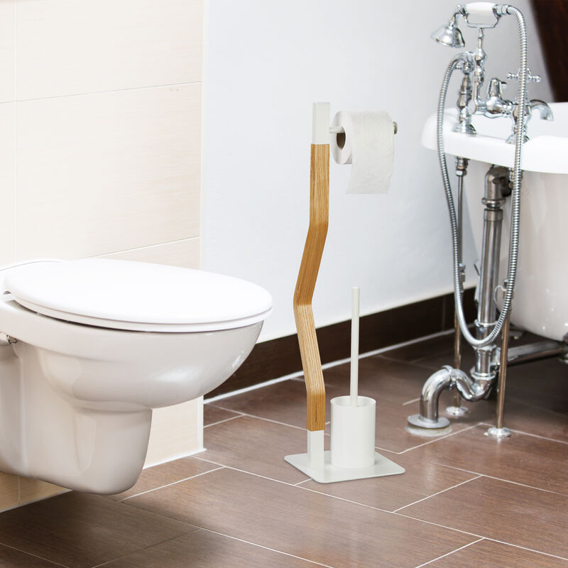 Scopino da Bagno, Porta Spazzolone in Bambù e Plastica, Scovolino per Water con Coperchio, nero, Relaxdays | Leroy Merlin