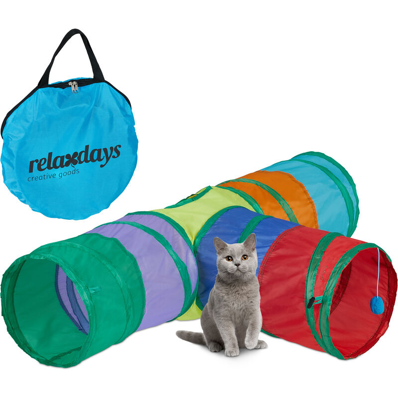 Tunnel Per Gatti Relaxdays | 50x25 Cm, Con Palline E Campanello, Anche Per Conigli E Animali Piccoli - Foto 3
