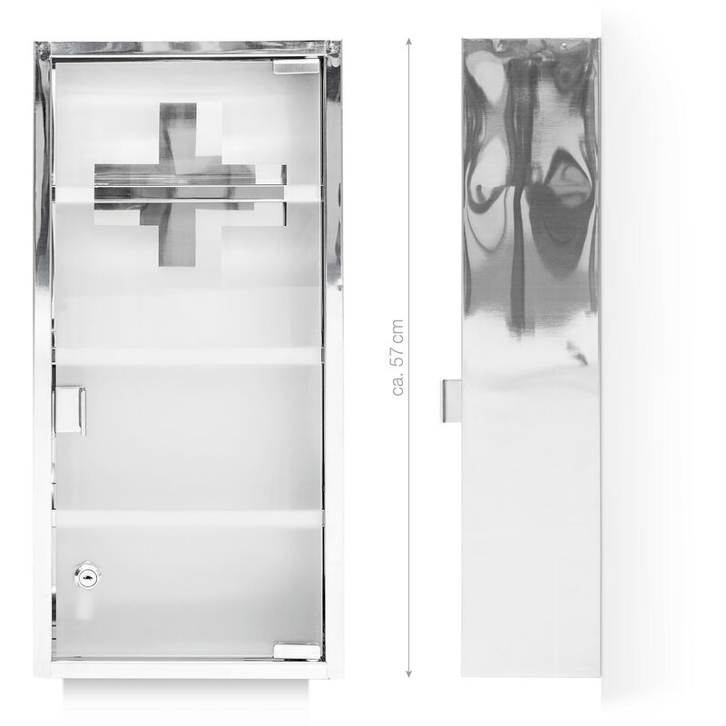 Armadietto portafarmaci in acciaio inossidabile, armadietto portafarmaci chiudibile con 3 scomparti e porta in vetro per la sicurezza 25x12x48 cm | Leroy Merlin