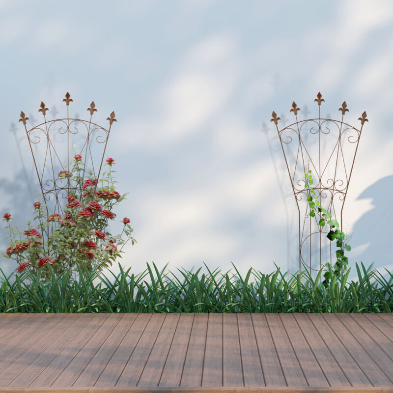 Set Di 2 Tralicci Per Piante Rampicanti In Acciaio Nero, 110x34x1 Cm, Con Picchetto A Terra, Design Floreale E Uccellini, Resistenti Alle Intemperie