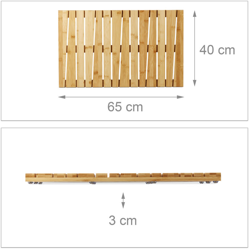 Relaxdays Tappeto in Bambù, Antiscivolo, Igienico, Resistente all'Umidità, per  Doccia & Vasca, 40x65 cm, Legno naturale