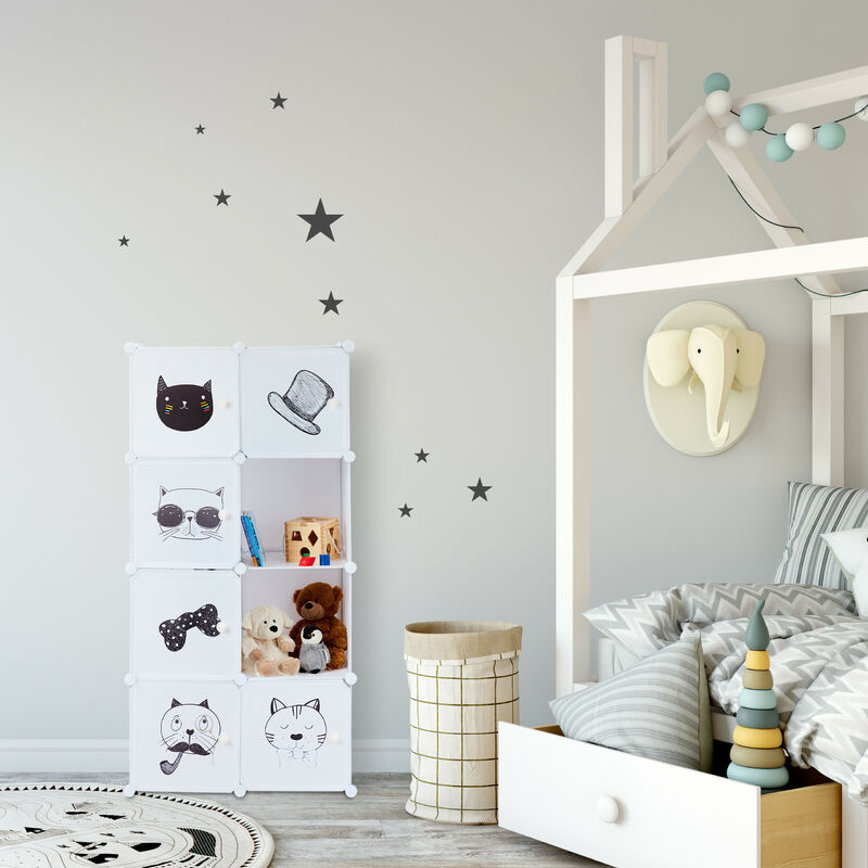 Scaffale Componibile Relaxdays Per Cameretta - 8 Scomparti Con Ante Animali, Bianco, 145x109x37 Cm - Foto 5