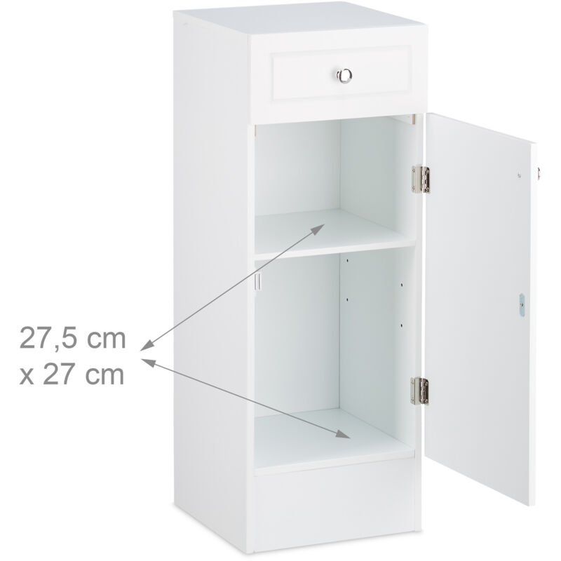 Mobiletto Bagno Salvaspazio Stretto Relaxdays Mobile Bagno Colonna, 2 Armadietti Con Anta, 1 Cassetto, Design A Lamella, Legno, HLP 173,5x30,5x32 Cm, Bianco Arredo Bagno Relaxdays