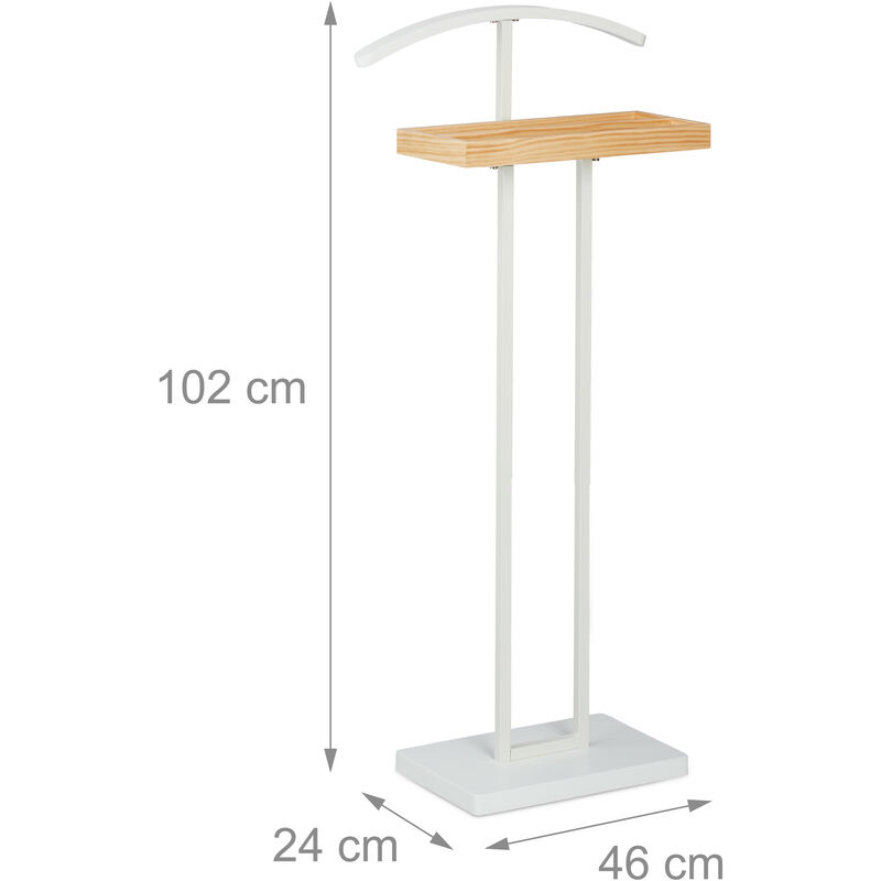 Relaxdays Servomuto, Ripiano in Legno, Autoportante, Omino Indossatore  Appendiabiti, MDF & Metallo, 102x46x24 cm, bianco