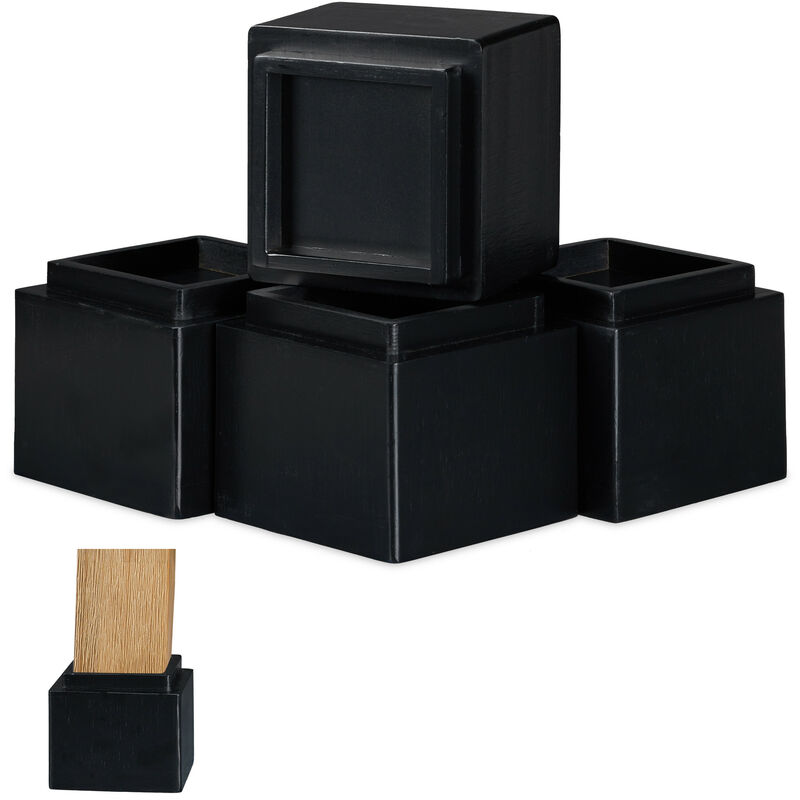 Relaxdays Set di 4 Rialzi per Mobili, Aumento in Altezza di 8,5 cm per  Tavoli, Sedie, HxLxP: 10 x 11,5 x 11,5 cm, Nero