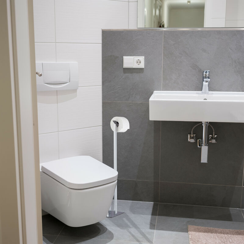Cromato Relaxdays Set di Accessori per WC Argento/Antracite Scopino & Portascopino con Portarotolo 71,5x23,5x20 cm 