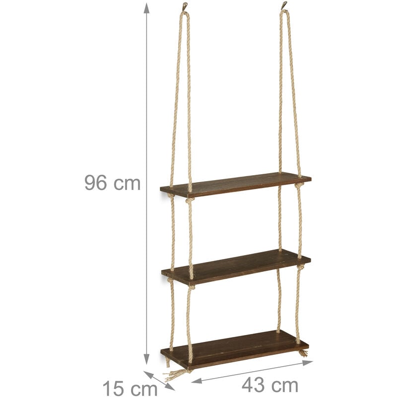 Relaxdays Mensola da Muro 3 Ripiani, Design Rustico, Sospeso, Decorazioni &  Piante, Cucina & Salotto,96x43x15 cm,marrone