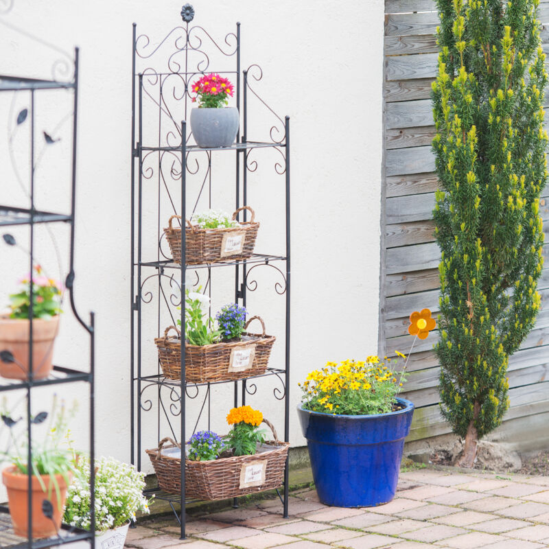 Relaxdays Scaffale Portafiori, Colonna Portavasi da Interno con 5 Mensole,Porta Piante, 117 x 43 x 22 cm, Marrone Chiaro