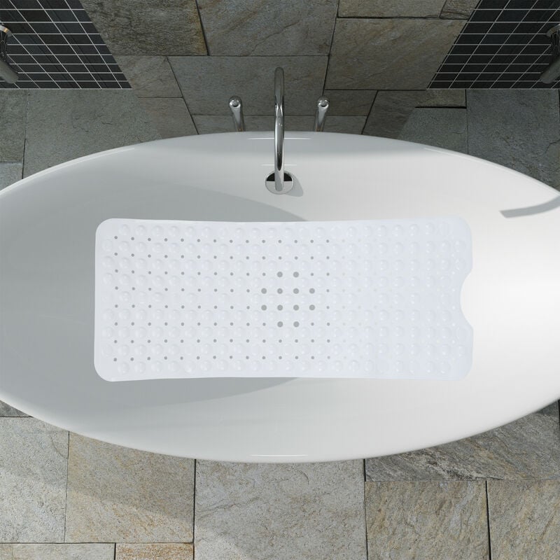 Relaxdays Tappetino Antiscivolo per Vasca da Bagno, Extra Grande, con  Ventose, Massaggio, Dimensioni 100 x 40 cm, Bianco