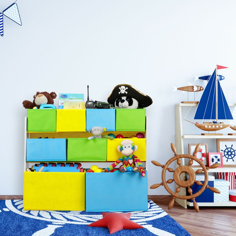 Relaxdays Scaffale Porta Giochi, 9 Scatole, Immagine di una Sirena, MDF,  Plastica Organizer, 67 x 65 x 31,5 cm, Colorato