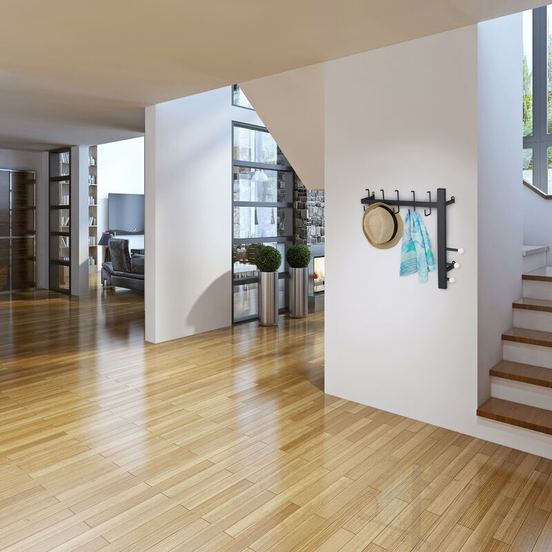 Relaxdays 10022776_58 Ganci Appendiabiti Metallo Attaccapanni a Muro Bambù Design Sobrio Portasciugamani HLP 6x48,5x5cm Bianco 