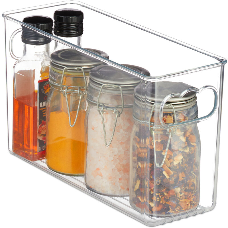 Relaxdays Organizer Frigorifero, Contenitori, Cassetti Frigo Salvaspazio,  Manici, Alimenti, 15,5x10x26,5 cm, Trasparente