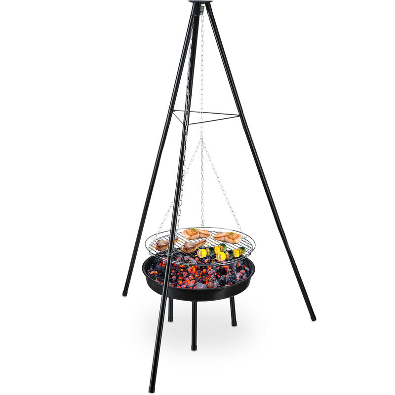 Relaxdays Griglia Treppiede con Braciere, Grill da 49 cm