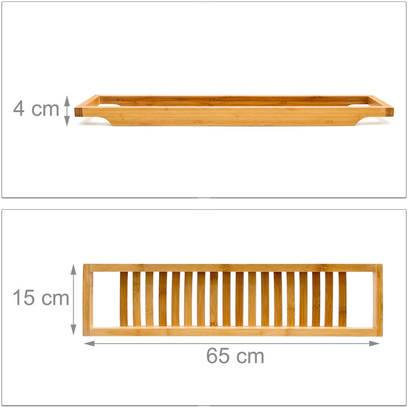 Relaxdays Mensola per Vasca da Bagno, in Bambù, HxLxP 4 x 65 x 15 cm, Vassoio  Portaoggetti, Impermebile, Naturale