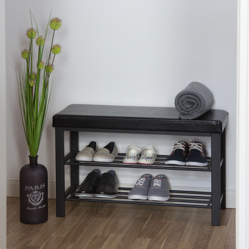 Relaxdays Panca con Scarpiera, 1 Ripiano Porta Scarpe, Seduta Imbottita,  HxLxP: 50,5 x 81 x 32 cm, Ingresso, Nero Grigio