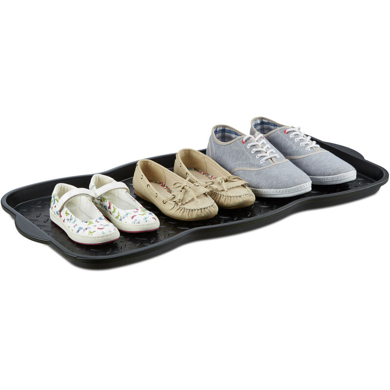 Relaxdays Vassoio Poggiascarpe, Set da 3 Vaschette Poggia Scarpe Bagnate,  HLP: 3x35x27 cm, Tappetino in Plastica, Bianco