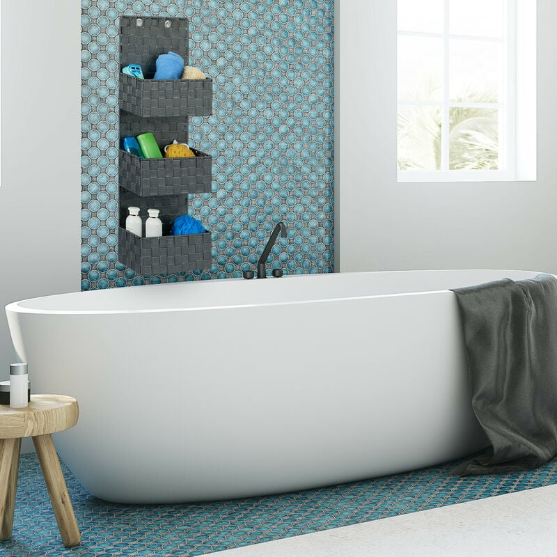 Relaxdays Cestino Portaoggetti, da Appendere, Organizer per Bagno,  Corridoio, Camera da Letto, HLP: 20x25x15 cm, Nero