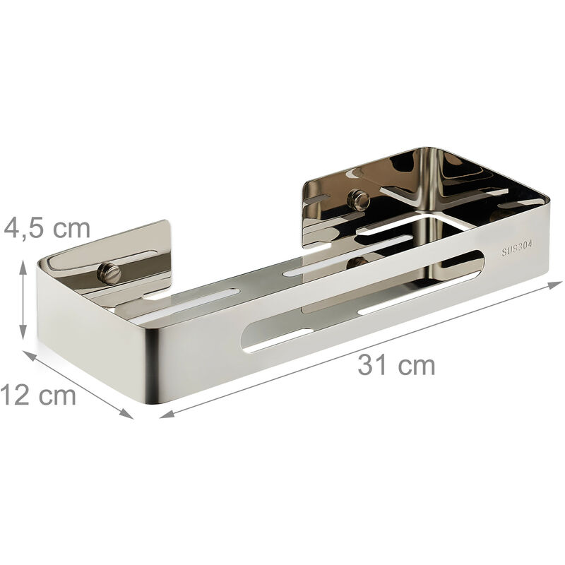 Relaxdays Mensola da Doccia, in Acciaio Inox, Cestello per Shampoo e  Bagnoschiuma, 4,5 x 31 x 12 cm, da Muro, argento