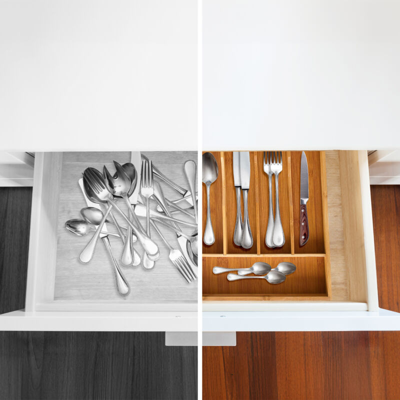 Portaposate Bambù 4 Scomparti | Organizer Da Cassetto Per Cucina E Ufficio - Foto 6