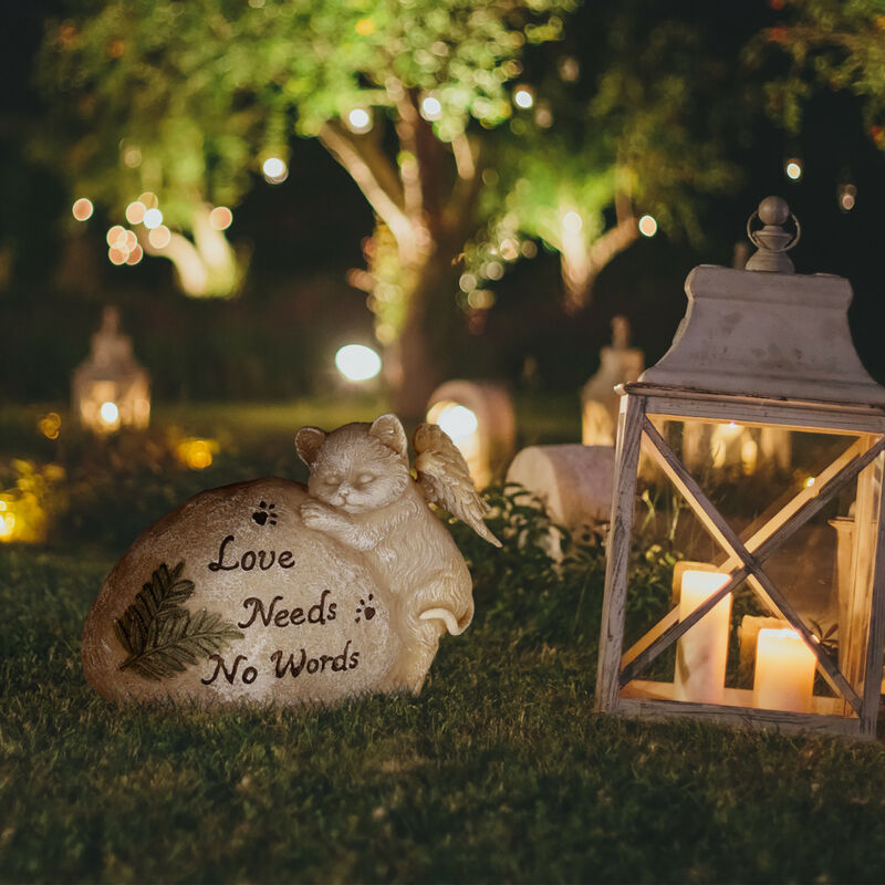 Lapide Per Gatti Relaxdays - Gattino Con Ali E Scritta 'Love Needs No Word', In Poliresina - Foto 8