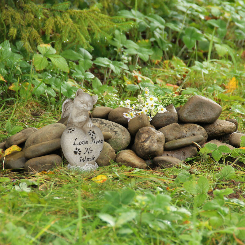 Lapide Per Gatti In Poliresina - Con Inciso 'Love Needs No Words', 20.5x11x10 Cm, Crema - Foto 3