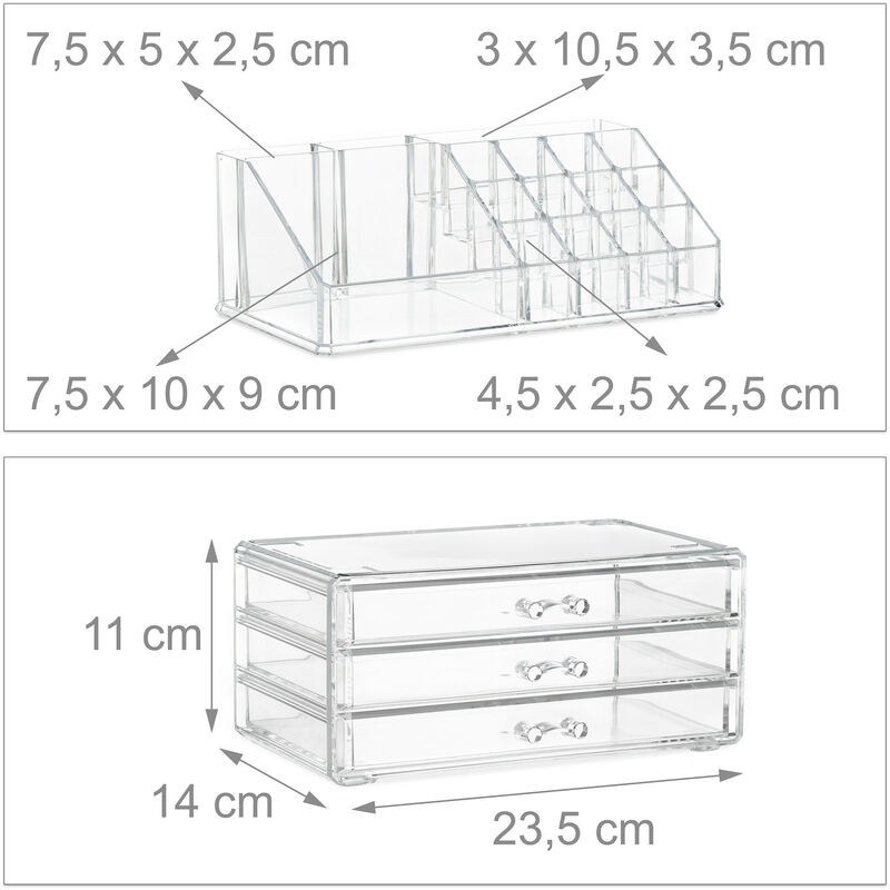 Relaxdays Portatrucchi, 2 Organizer Combinabili, Portaoggetti per Cosmetici  con Cassetti, Multiuso, Versatile, Bianco