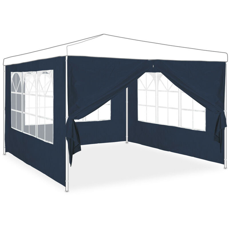 Relaxdays Tende per Gazebo Laterali, Set da 2, Telo Impermeabile in PVC,  Pareti 3x2 m, Senza Finestre, Parasole, Blu