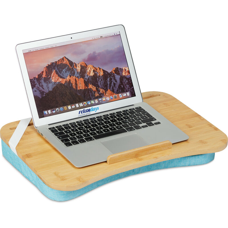 Relaxdays Supporto Pc Portatile con Cuscino, Vassoio Poggia Laptop in Bambù,  LxP: 51x36 cm, Letto e Divano, Naturale Blu