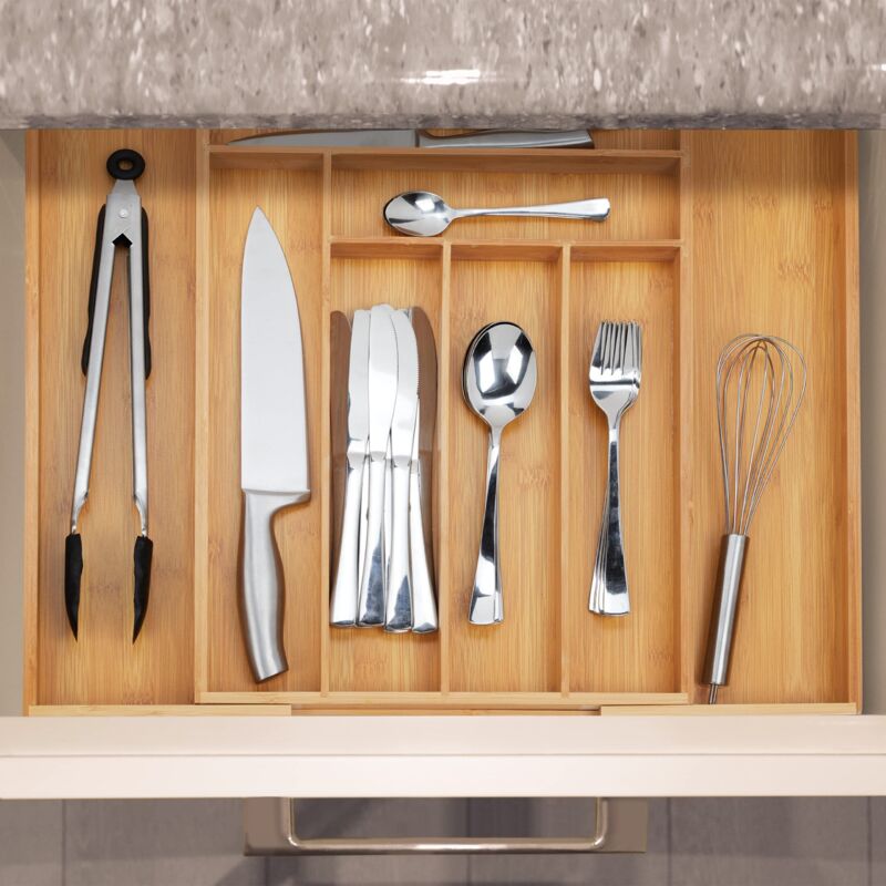 Organizer Portacoltelli In Bamb&ugrave; Per Cassetto - Supporto Per 17 Coltelli, Naturale