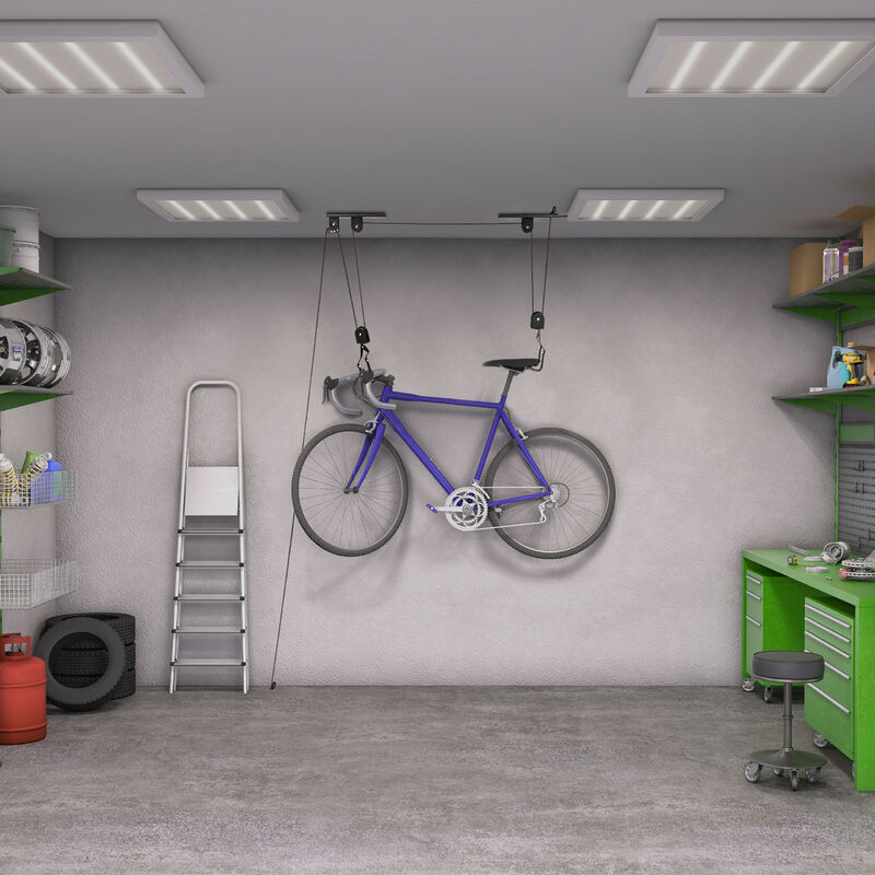 Supporto da soffitto per Garage e Cantina Relaxdays Portata Fino a 20 kg con Corda Colore: Argento/Nero Sollevatore per Bicicletta 