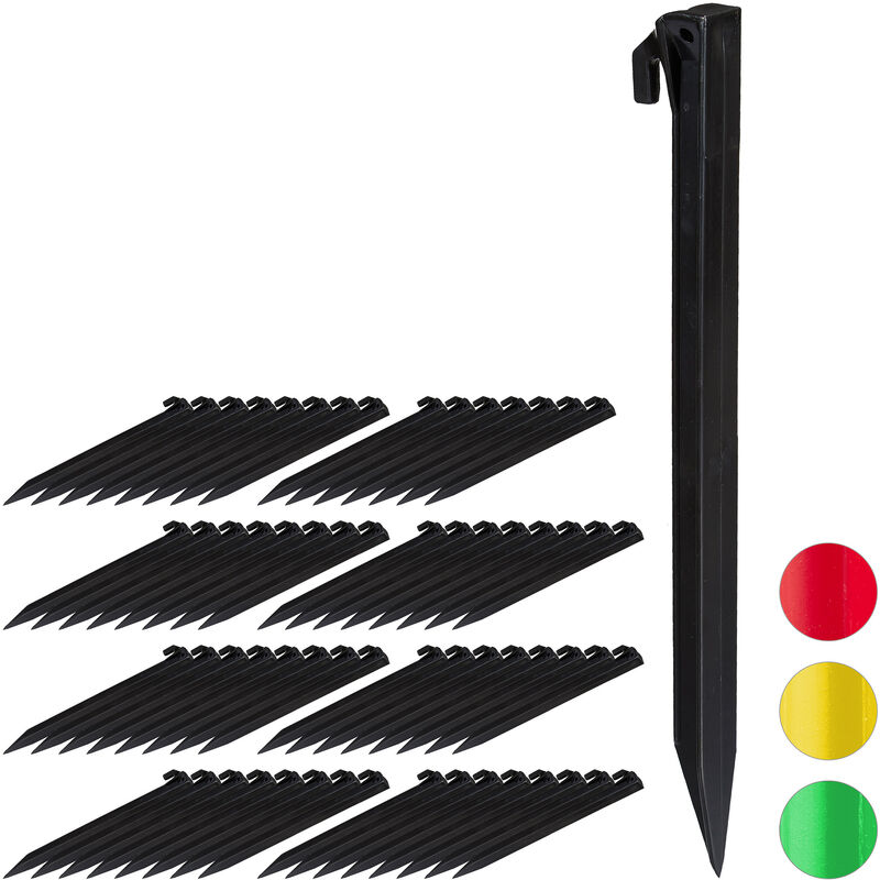 Picchetti, Set 64 Punteruoli, per Terreni Sabbiosi e Soffici, Chiodi 31 cm  ca. di Lunghezza, Plastica, Nero