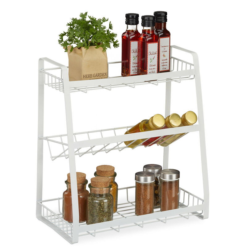 Relaxdays Scaffale Portaspezie per la Cucina, Organizer Salvaspazio con 3  Mensole in Ferro, HBT: 38x35x18,5 cm, Bianco