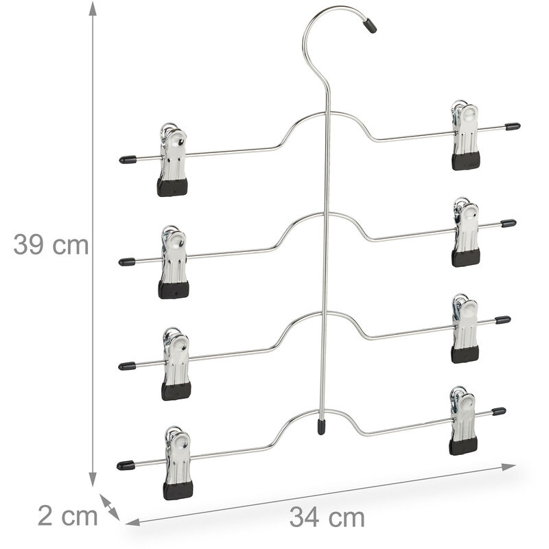 10 Grucce Multiple, Stampelle per Gonne o Pantaloni con 4 Supporti Ognunga, con  Pinze, Salvaspazio, Antiscivolo, Argento