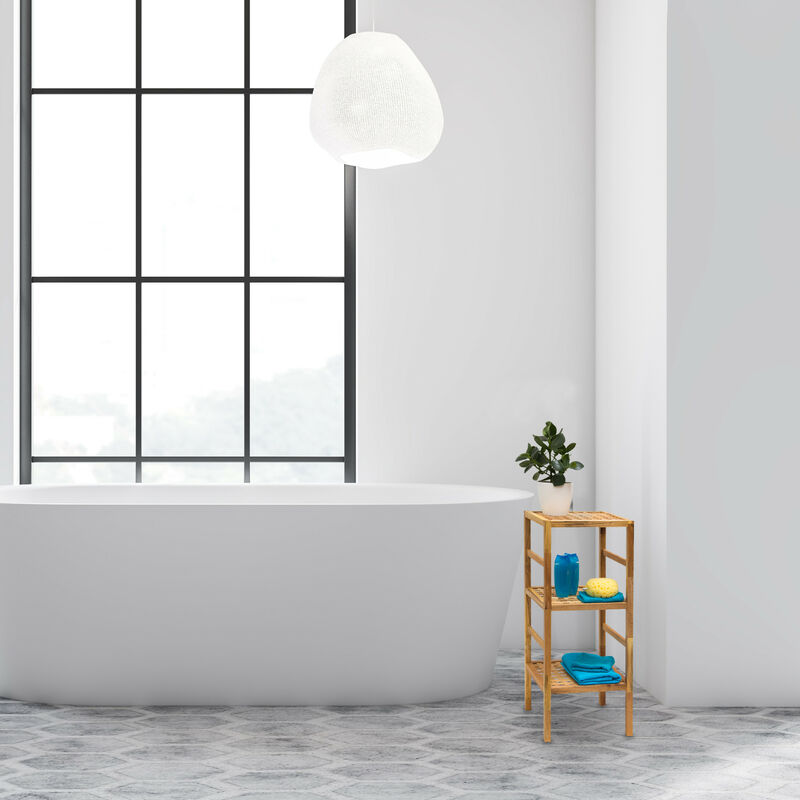 Relaxdays Scaffale da Bagno in Legno, HLP: 110 x 35 x 35 cm, 4 Ripiani,  Mobile da Terra da Cucina, Marrone Chiaro