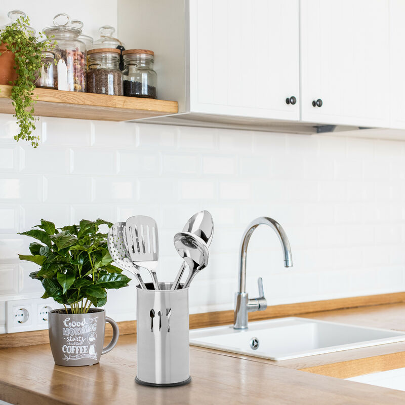 Porta Utensili Da Cucina In Acciaio Inox Con 10 Ganci – Barra A Muro Senza Perforazioni, Nichel Spazzolato, 48 Cm
