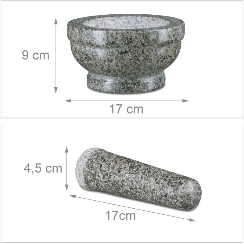 Mortaio Con Pestello In Granito Grigio, Diametro 17 Cm, Pesante E Stabile - Perfetto Per Pesto, Spezie E Erbe