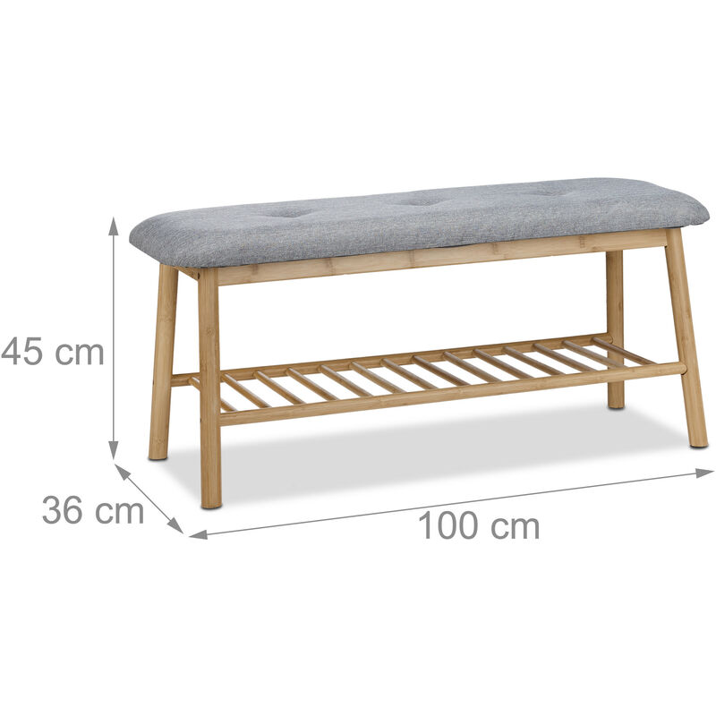 Relaxdays, Scarpiera in Bambù, 2 Ripiani, Aperta, Panca, con Venature  Naturali del Legno, HLP: 45x70x28,5cm, Grigio