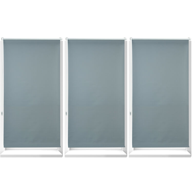 3x tende a Rullo Oscurante, Tenda Termica, Catenella Laterale, senza Fori,  HxL 80x210, Tessuto, Grigio