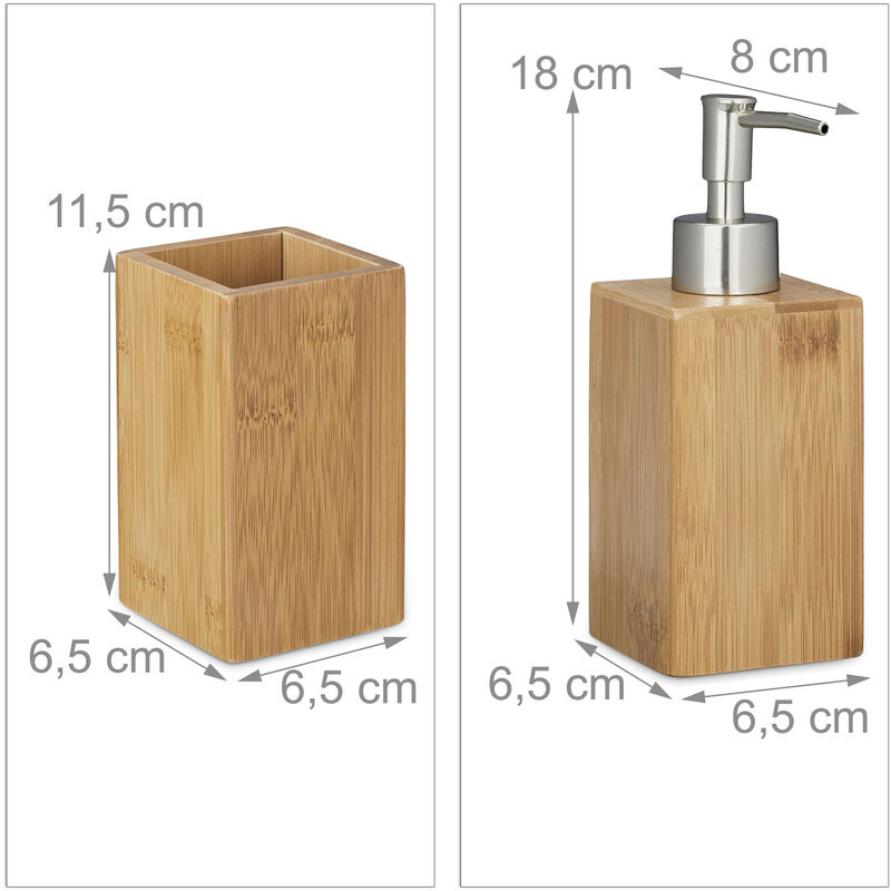 Set 3 Accessori Bagno, In Bambù, Dispenser Sapone Ricaricabile, Porta  Saponetta, Portaspazzolini, Naturale