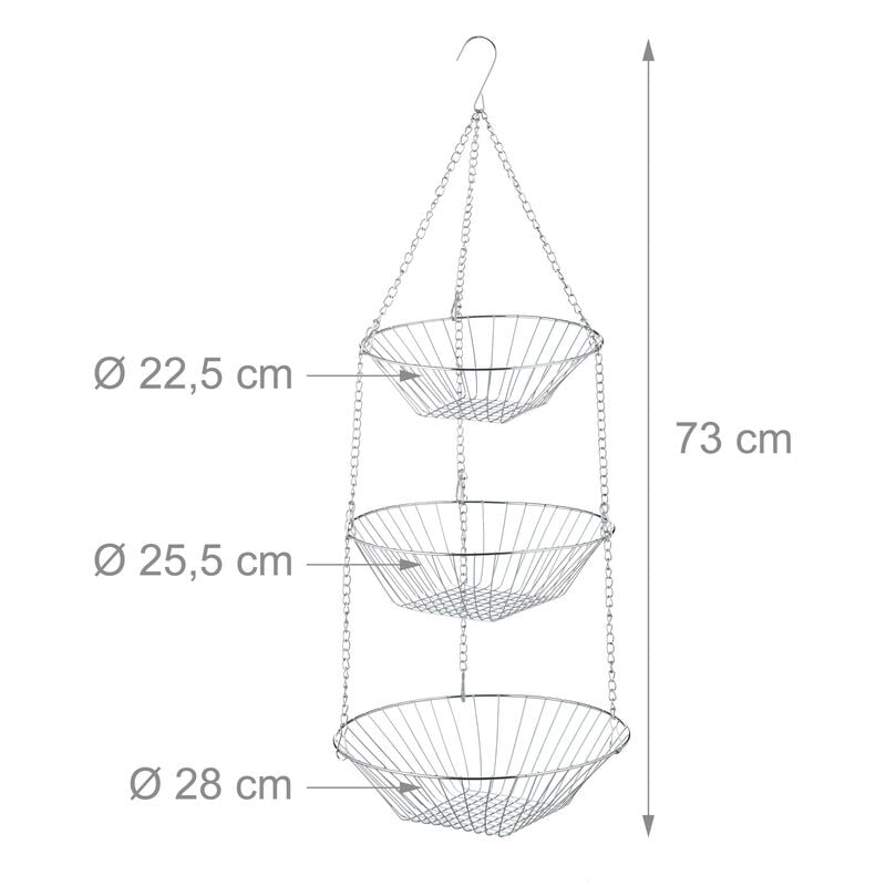 Relaxdays Portafrutta da Appendere, 3 Cesti per Frutta e Verdura, HxD 73x28  cm, Cestini Design Aperto in Acciaio, Ramato